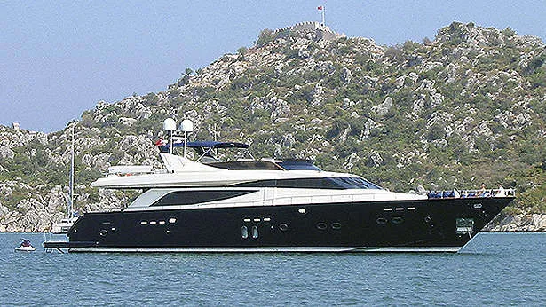 red sky luxury superyacht profile at anchor