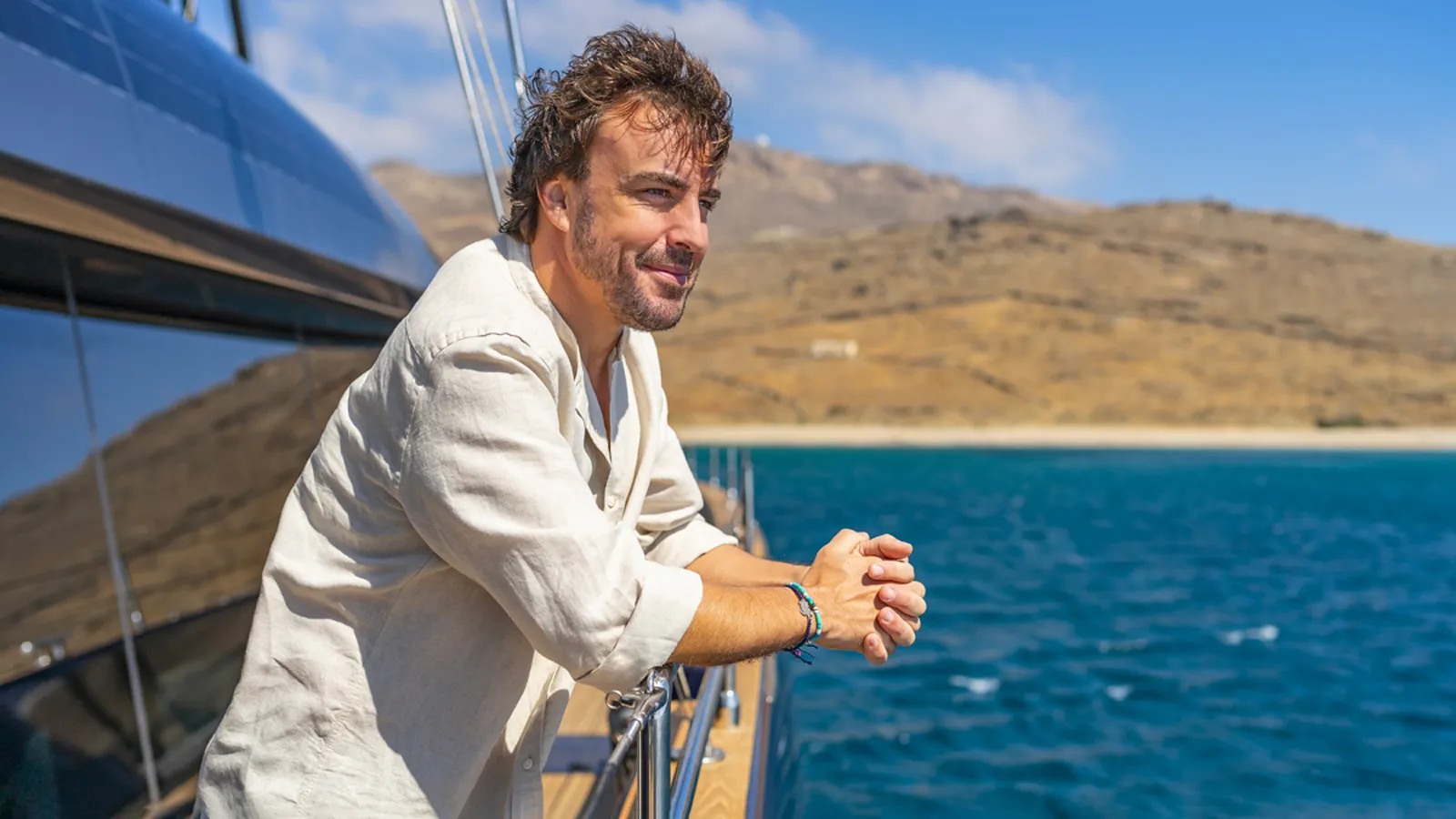 Fernando Alonso on board his Sunreef 60 Power Eco
