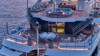 Stern of 72-metre Austal motor yacht Marquise available to charter with Yachtsman Ltd.