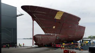 Bow of flagship 140m Feadship superyacht project seen for first time