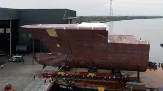 Bow of flagship 140m Feadship superyacht project seen for first time