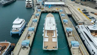 Alia Yachts' 45m full-custom superyacht Genie Blu departs sheds