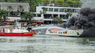 Watch: 34m Custom Line yacht Eagle Wings 3 destroyed by fire in Singapore