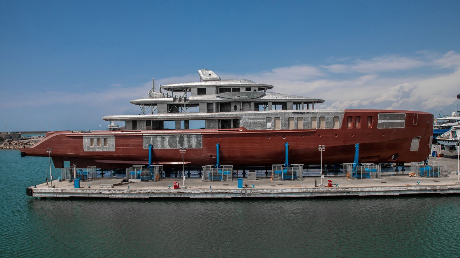 Custom 80m Benetti superyacht FB291 enters outfitting in Livorno