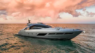 Pershing 8X exterior profile showing sleek aerodynamic design and carbon fibre hull