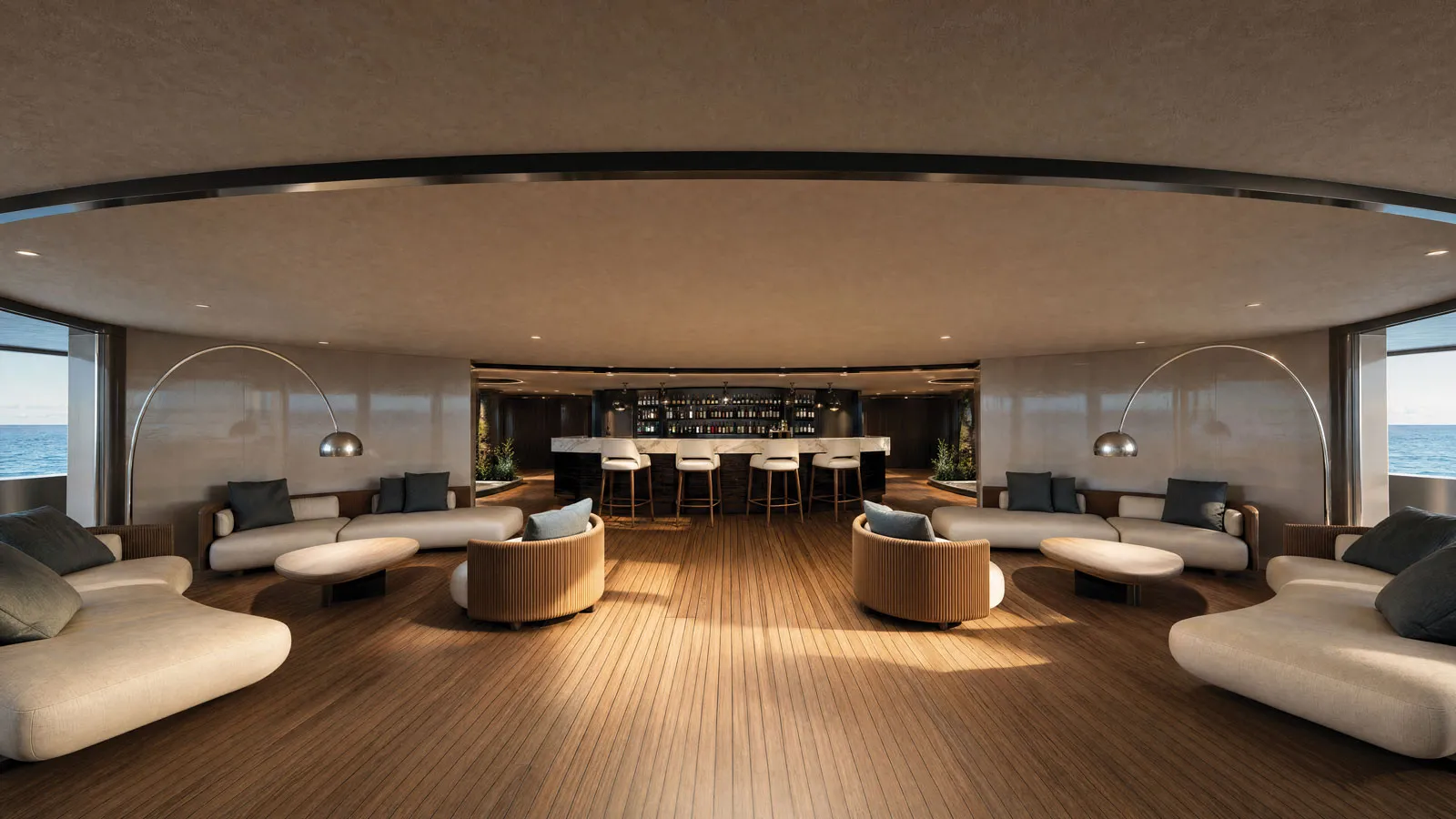 Ultimate Catamarans Q-Line main saloon with high ceilings and luxury finishes