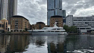 energy observer yacht docked in London, tower bridge