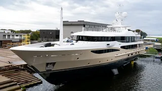 55m Amels yacht Amigos arrives at Royal Balk Shipyard for major refit