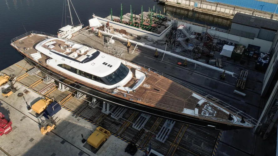 seven sailing yacht perini navi 60m 2017 launch aerial half profile