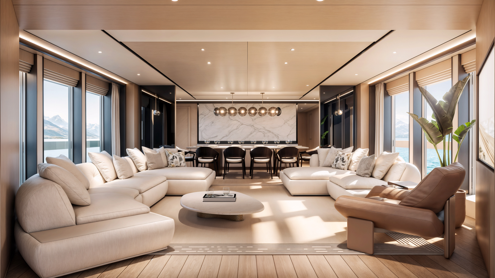 Sunseeker 134 Superyacht interior rendering of salon