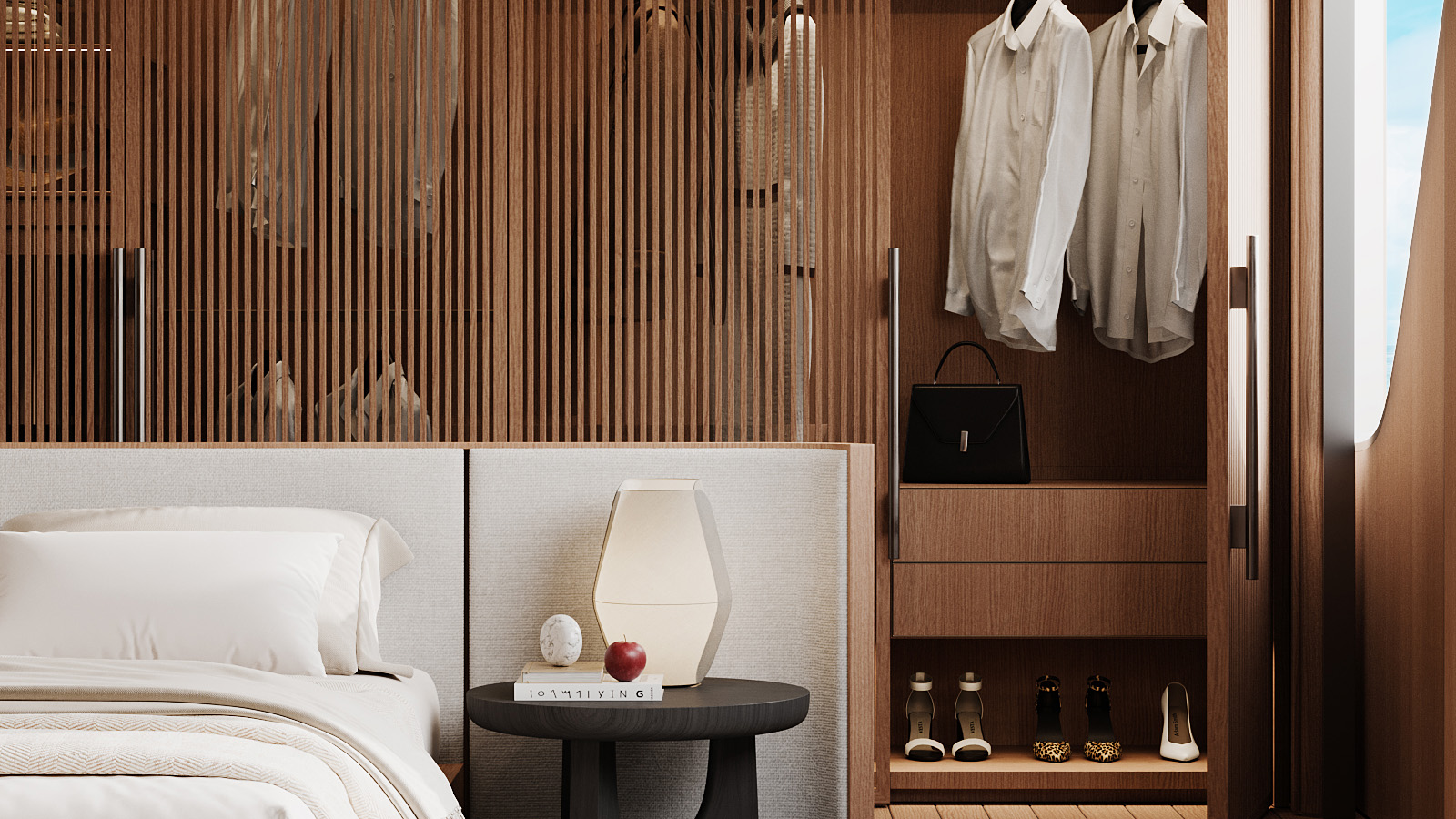 Mission M cabin interior with serene aesthetic and restrained materials