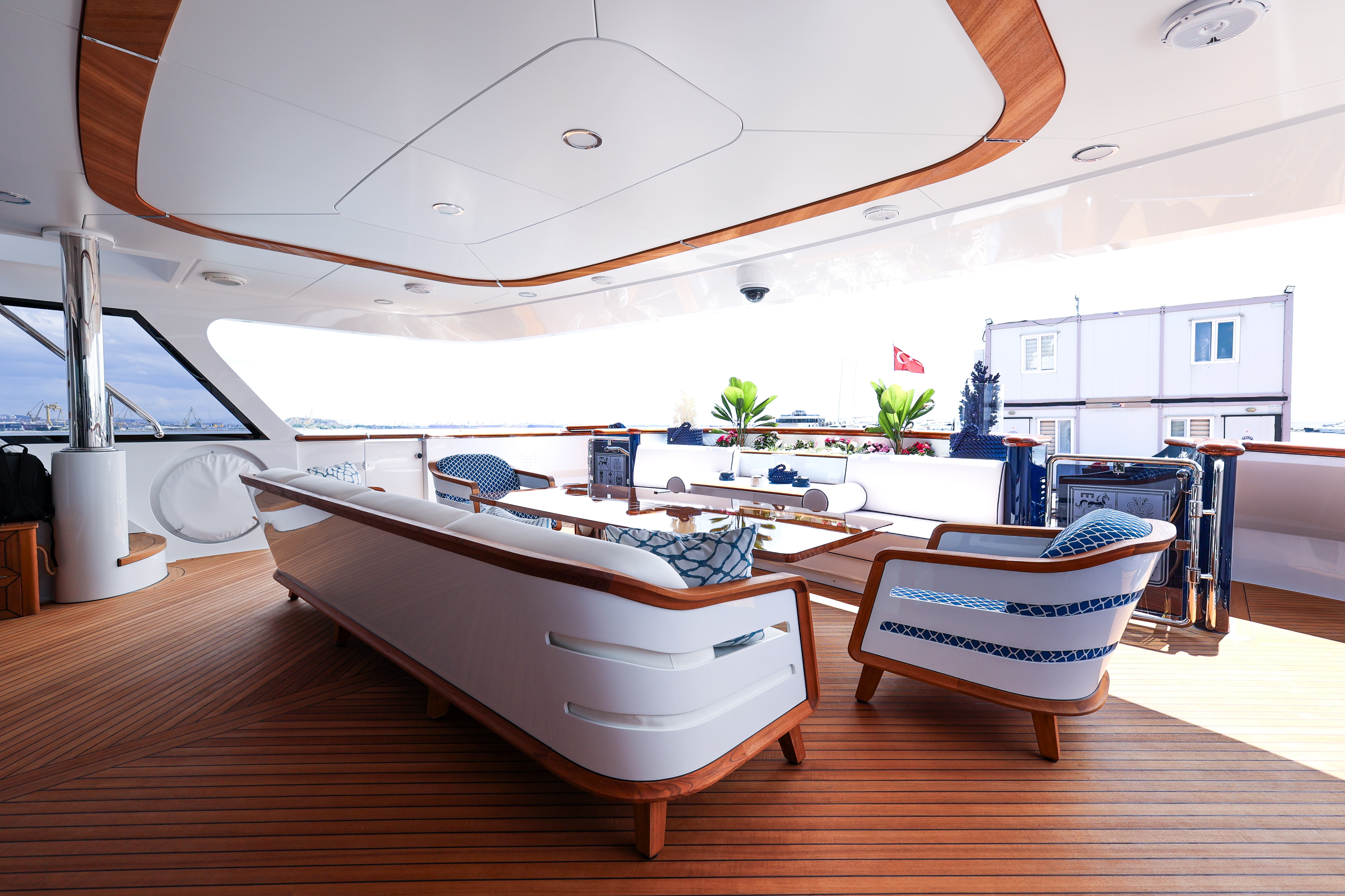 Detailed exterior view of Mirabella's superstructure and deck spaces