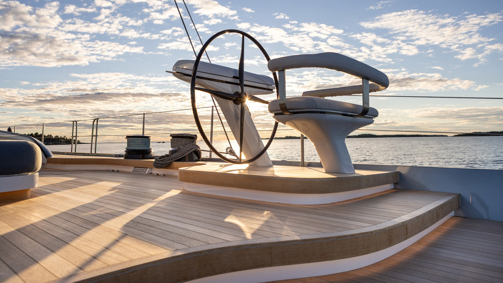 Alice on-deck view showing rigging and bimini shade system